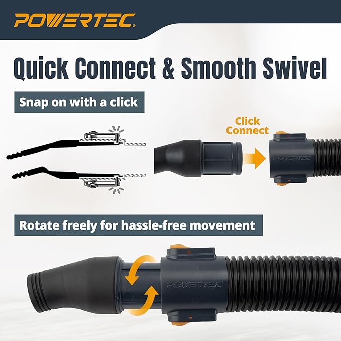 POWERTEC Power Tool Hose Kit with 10??Vacuum Hose, 4 Quick Change Adapters & Threaded Coupler ??Dust Collector Hose Kit for Connecting Table Saw, Power Tools to Shop Vacuums and Dust Collection System