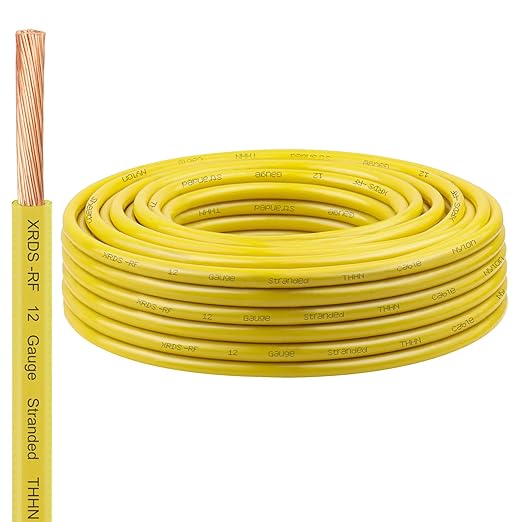 XRDS -RF 12 AWG Stranded THHN Wire ??Yellow, 50FT ??Oxygen-Free Copper Electrical Wire with Nylon Jacket ??Building Wire for Conduit, Industrial, Commercial, and Residential Use