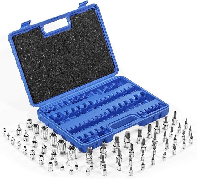 XtremepowerUS 60 PC Star Socket Set Tamper Bit Plus Proof S2 Chrome Tools W/Case