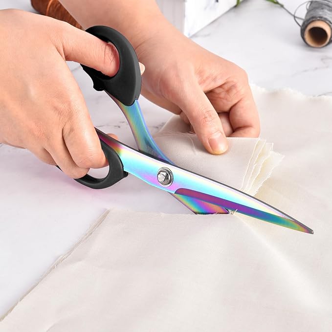 8" Fabric Scissors, All Purpose Heavy Duty and Sharp, Professional Sewing Scissors for Cutting Clothes, Leather, Paper. Titanium Coating Tailor Shears for Dressmaker, Home, Office.