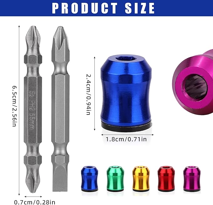 5pcs Strong Magnetic Screw Rings, Magnetic Screw Rings with Double-Ended Screwdriver Bit & Slotted Phillips Screwdriver Bit for Woodworking Maintenance Household Repairs