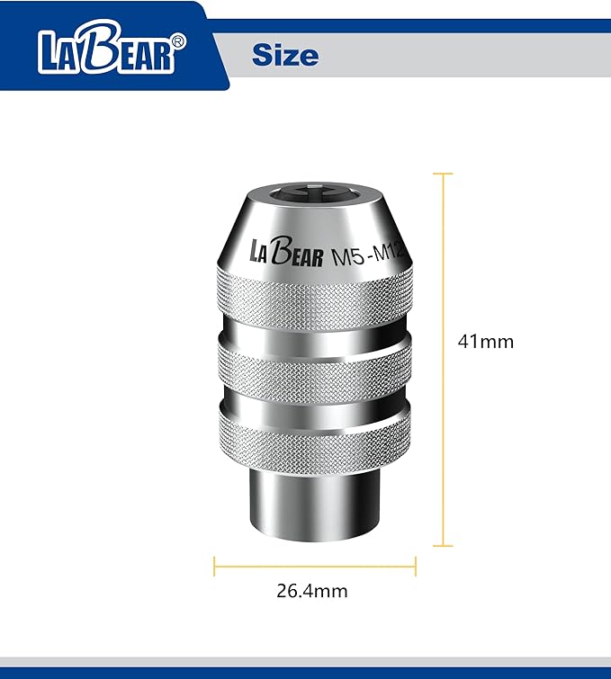 LABEAR 3/8"DR x M5?밠12 Interchangeable Adjustable Tap Chuck Adaptor ??Heavy-Duty Tap Socket for Hand Tapping