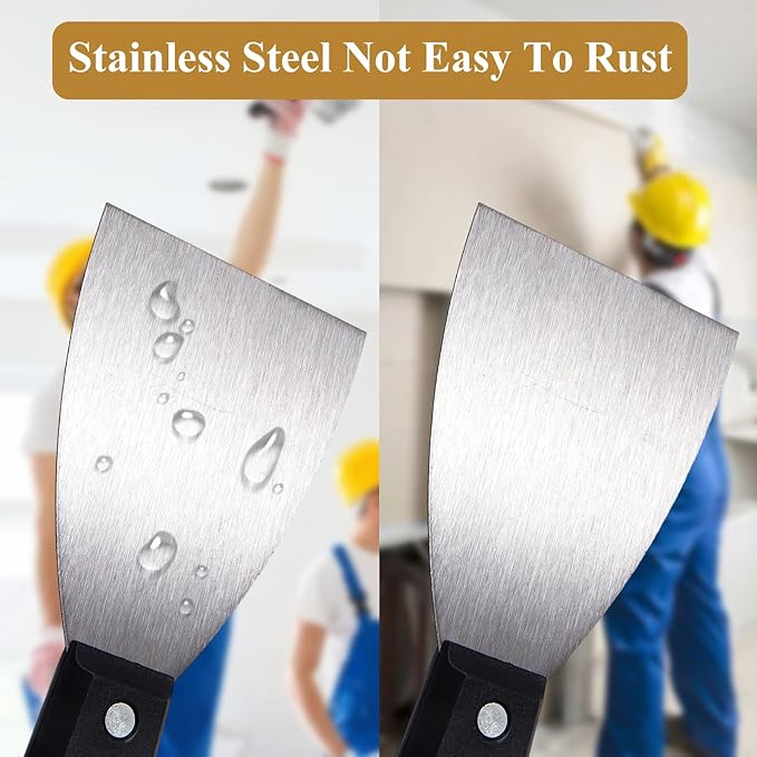 7 PCS Drywall Tools,Putty Knife,Paint Scraper Tool with Storage Bag,Stainless Steel Putty Knife Set,Drywall Scraper Spackle Taping Knife for Spreading Mud, Taping,Repairing wall (6 PCS -3")
