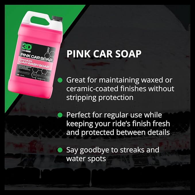 3D Pink Car Soap ??1 Gallon |pH Neutral Car Wash Soap with High Suds & Cherry Scent | Scratch-Free, High Gloss Shine | Safe on Wax & Sealants | Weekly Car Care