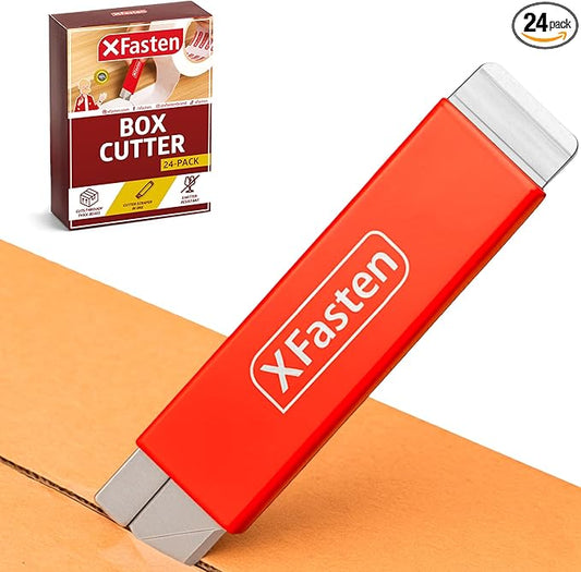 XFasten Flat Box Cutter Retractable Bulk 24-Pack Slim Utility Knife Retractable with Single Edge Razor Knife Blade Scraper, Portable Mini Box Cutter Bulk for Cardboard, Vinyl, and Paper Letter Opener