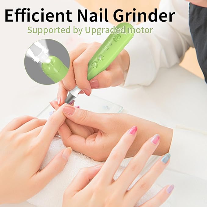Professional Manicure Pedicure Kit, Cordless Electric Nail File Set, Rechargeable Pedicure Tools for feet, 5 Speeds Hand Foot Care Nail Drill for Thick Nail Toenail Cuticle Women Men Baby Pets-Green