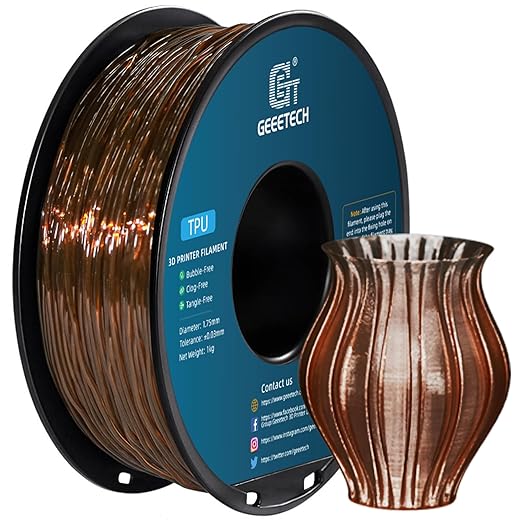 Geeetech TPU Filament 1.75mm, Shore 95A ??Flexible 3D Printer Filament with High Elasticity, 1KG (2.2lbs) Spool, Dimensional Accuracy 짹0.03mm, Fits Most FDM Printers (Clear Brown)