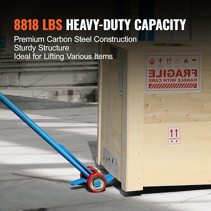 VEVOR Prylever Bar, 60-Inch Handle, 8818 lbs Weight Capacity, Pry Lever Bar Heavy Duty with 4?쇺?Wheels and Enlarged Welding Surface Prylever, Blue