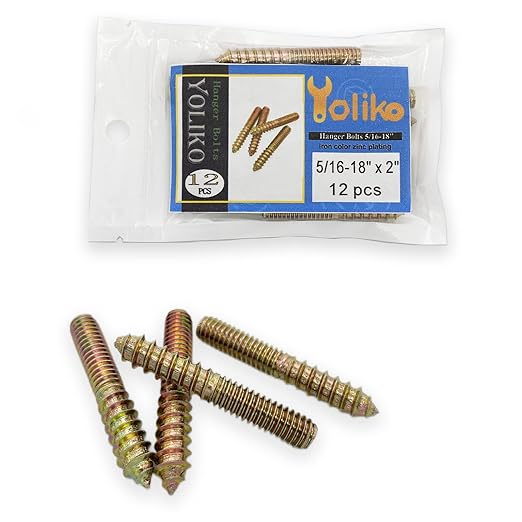 12 Pack 5/16-18x2 Inch Hanger Bolts 5/16-18'' Double Headed 5/16 Wood Dowel Screw Self-Tapping for Furniture Screws Threaded Rods Bolt 50mm Length, (YLK2022060703)