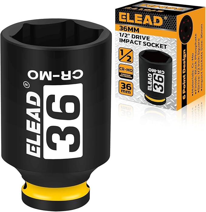 ELEAD 1/2" Drive Deep Impact Socket, 36 mm Metric 6 Point 1/2-inch Drive Impact Axle Nut Sockets, CR-MO Nut Socket Set, Oil Filter Sockets, Tools for Easy Removal of Axle Shaft Nuts