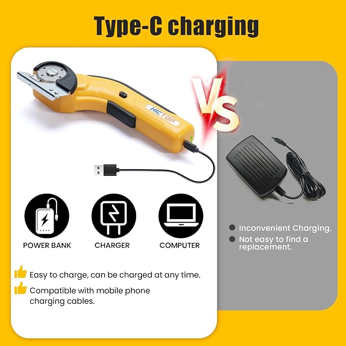 HICTOP Electric Scissors Cordless Cardboard Box Cutter Heavy Duty with Safety Lock 4.2V Rechargeable Electric Scissors for Cardboard, Carpet, Leather, Plastic, Fabric, Crafting, etc.