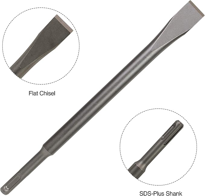 SDS Plus 4-Piece Chisel Set, Thinset Scraping Bit 3??x 10??Thinset Scaling Chisel, Point Chisel, Flat Chisel, Wide Chisel - SDS Chisel Bits for Hammer Drills ??Tile Removal