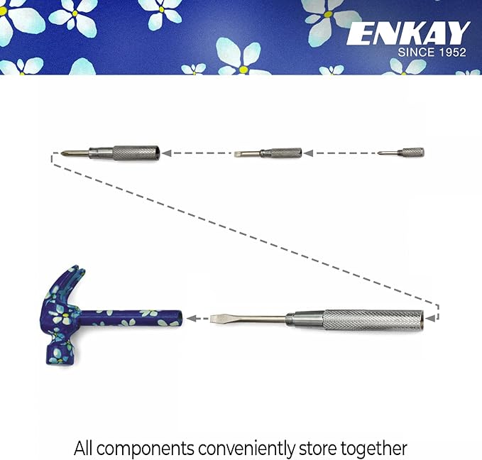 ENKAY - 6 in 1 Floral Hammer and Screwdriver, Multifunction Claw Hammer Tool with Flower Print (Pattern 4)