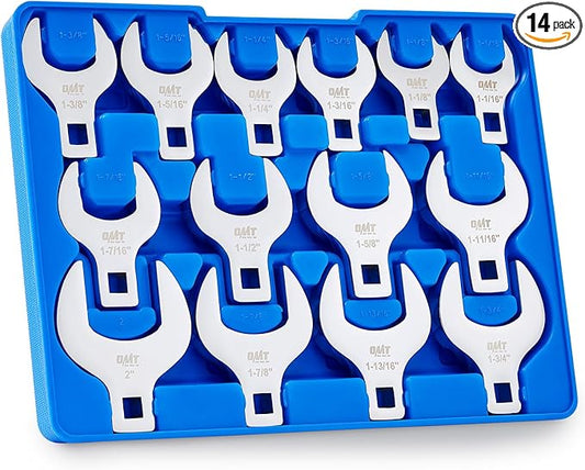 Orion Motor Tech 14 Piece Jumbo Crowfoot Wrench Set, SAE Crows Foot Wrench Set for 1-1/16" to 2" Flare Nuts for 1/2" Drive Rachets Extenders, Cr-V Steel Crowfoot Wrenches with Phosphating & Carry Case