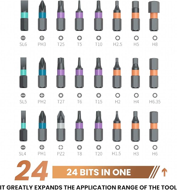 24 in 1 Magnetic Screwdriver Set, Ratchet Screwdriver Set, Multi Bit Magnetic Drive Sets with Detachable Ratchet Handle, Precision Screwdriver Sets for Furniture, Computer, Bicycle Repair (1 Set)