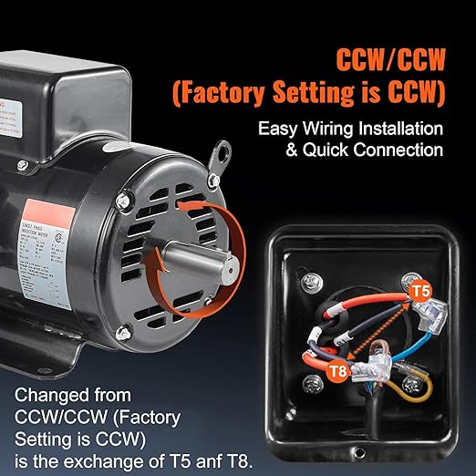 VEVOR 7.5HP Air Compressor Motor, 230V 31.6 Amps Electric Motor, 3450RPM 184T Frame, 1-1/8" Keyed Shaft, 2.75" Shaft Length for Air Compressors, Single Phase, CCW/CCW (Factory Setting is CCW)