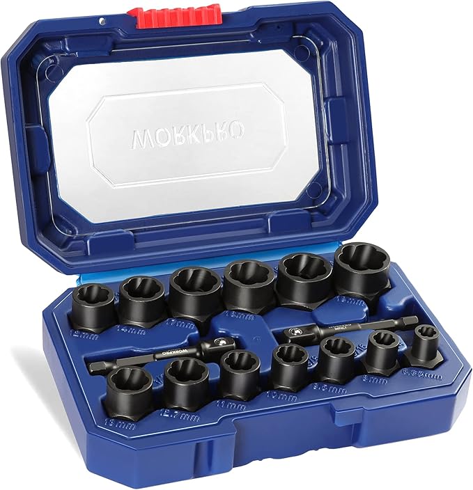 WORKPRO 15 Pieces Impact Bolt & Nut Remover Set, 3/8??Drive Bolt Extractor for Removing Stripped, Damaged, Rounded off and Rusted Bolts & Nuts
