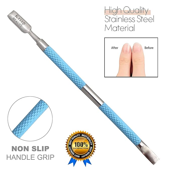 Cuticle Pusher Tool - Dual Sided Sharp Edge Spoon Shaped Double Ended Cuticle Pusher Remover Cuticle Cleaner Stainless Steel Manicure Pedicure Nail Art Care Tools Set 1 Pc By Krisp Beauty (Blue)