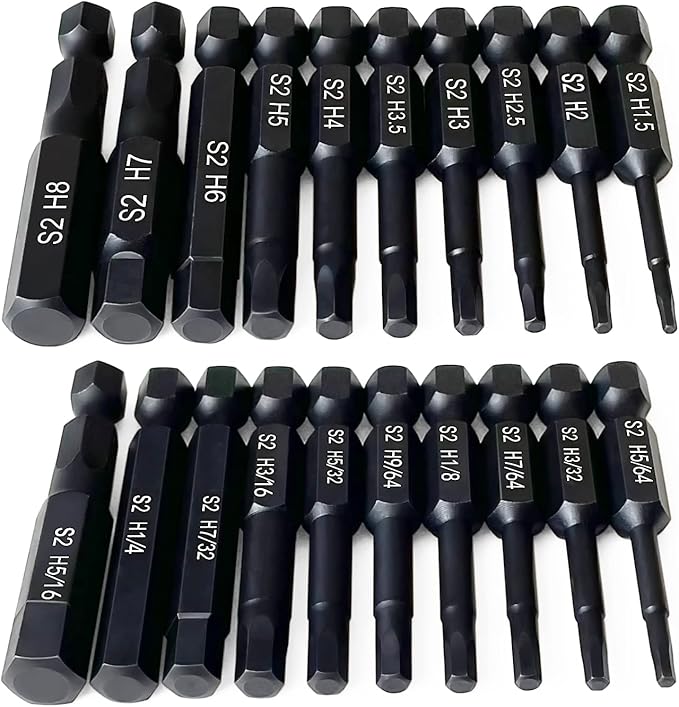 Hex Head Allen Wrench Drill Bit Set (10pc Metric & 10pc SAE), PTSLKHN Allen Wrench Drill Bits, Upgraded 1/4" Quick Release Shank Magnetic Hex Bit Set - Perfect for Ikea Type Furniture