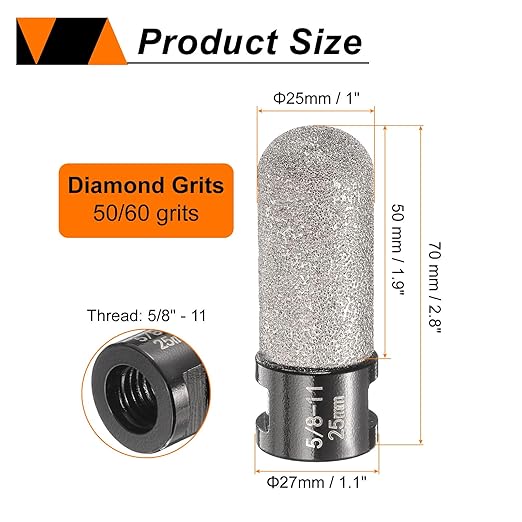 HARFINGTON 2pcs Diamond Finger Bit 25mm Dia Dry Core with 5/8"-11 Thread Diamond Chamfer Bit for Enlarging Shaping Milling Existing Holes on Porcelain Tile Ceramic Marble Countertop, Black