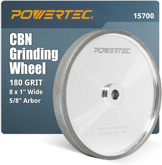 POWERTEC CBN Grinding Wheel 8 Inch 180 Grit, Bench Grinder Wheel for Sharpening HSS Tools, Lathe Tools & Chisel Set, 8" x 1" Wide, 5/8" Arbor Bench Grinder Wheels for Bench Grinder, 1 PK (15700)
