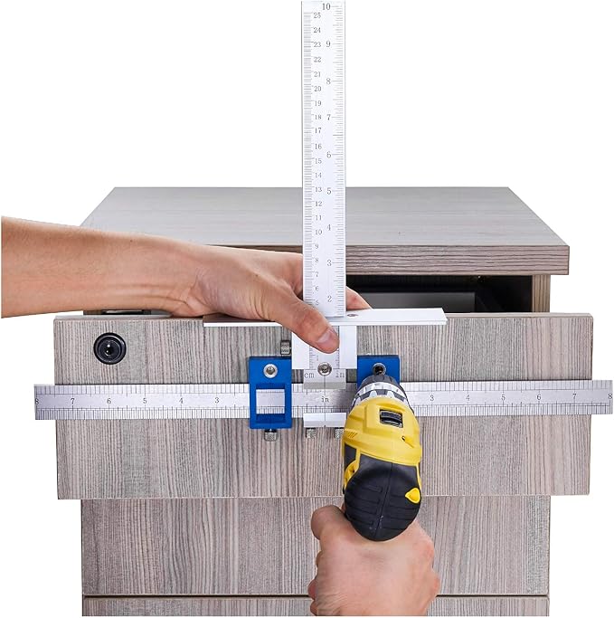 TOURACE Cabinet Hardware Jig for Handles and Knobs Aluminum Alloy Drill Guide Sleeve Drawer Pull Wood Drilling Dowelling Tools Set Drawer Knob Pull Drilling Templates Jig Tool