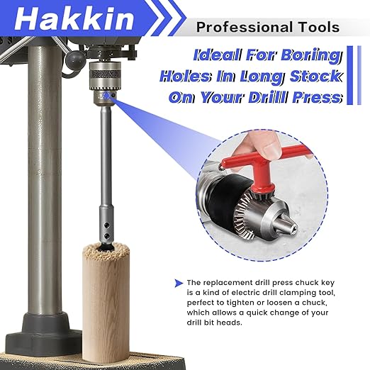 Hakkin 2Pcs 7”＆10” Forstner Bit Extension for 3/8", Hole Saw Extension for Adding Over 5-3/4 to 8-3/4 Inches of Drilling Depth, Forstner Drill Bit with Chuck Press Wrench Key (10+13mm)