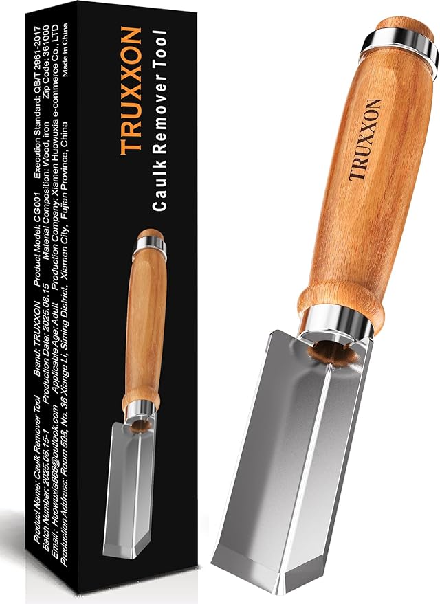 Professional Caulk Remover Tool ??Heat-Treated Caulking Tool with 90째 Sharp Blade & Solid Wood Handle, Saves Time for Home Improvement, Durable Grout & Silicone Remover Tool