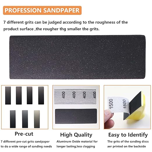 Micro Zip Detail Sander 70PCS Sandpaper-Grit 400 600 800 1000 1500 2000 3000, 3.5?쓝 1?쒶icro Sander Tool for Small Projects Wet Dry, Hook and Loop Detail Sander for Crafts and Woodworking