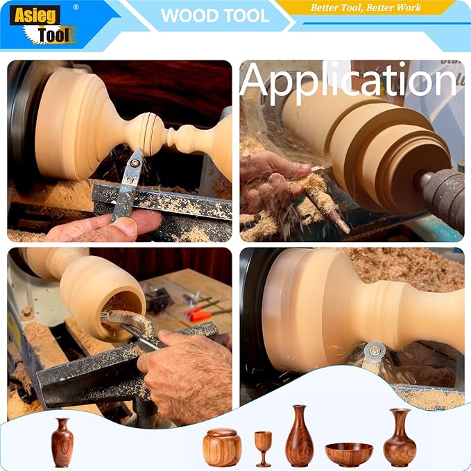 4pcs Mini Carbide Tipped Wood Lathe Turning tools Combo set Rougher Detailer Finisher Hollower with Wood Handle and Diamond Round Square Carbide Inserts