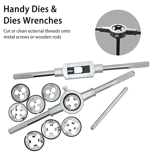 GMTOOLS 40PCS Tap and Die Set, Metric Size Standard M3 to M12, Threading Tool Set for Cutting External and Internal Threads with Adjustable Handles, Complete Accessories and Storage Case