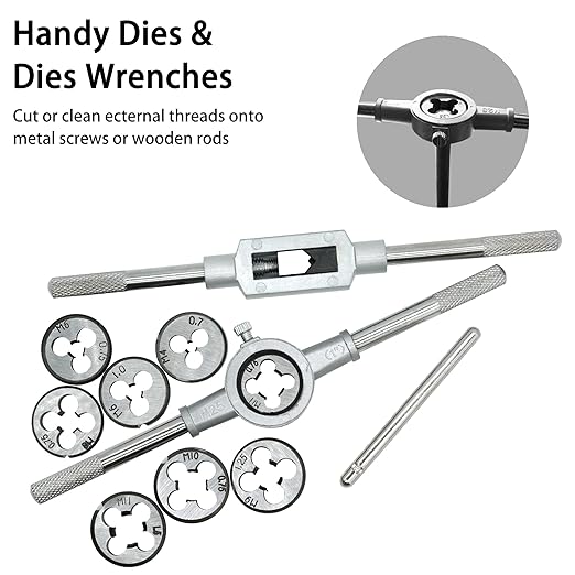 GMTOOLS 60PCS Tap and Die Set, Metric Standard Size M3 to M12, Threading Tool Set with Complete Accessories and Storage Case, Tap Die Kit for Threading and Rethreading Internal and External Threads