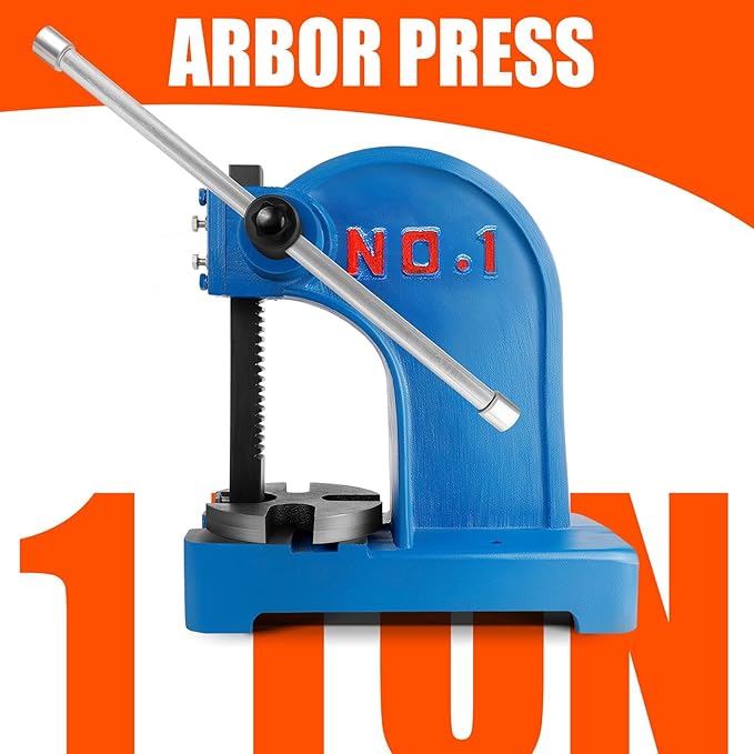 Arbor Press, 1 Ton Arbor presses, 5.5 Inch Max Height, Cast iron material, Manual Press is Suitable for Punching, Bending, Stretching and Forming Tasks in Workshops and Garages (1T Blue)