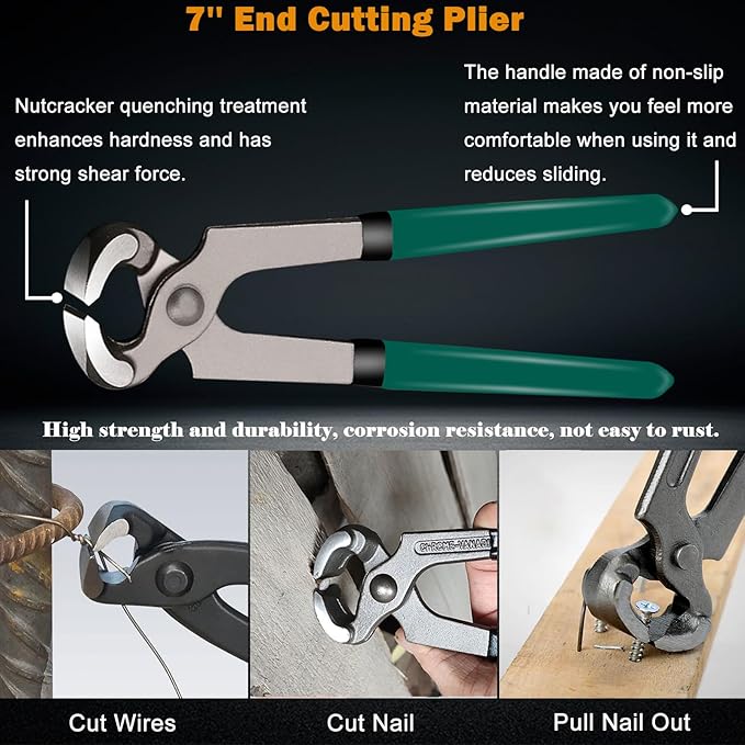4Pcs Upholstery Staple Remover Tool Set Including 7inch End Cutting Plier,V Tip Tack Puller,U Tip Tack Puller,Staple Remover,Nail Puller Carpet Remover for Furniture Floor Photo Frame