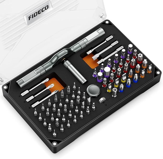 FIDECO 74 in 1 Magnetic Ratchet Screwdriver Set, Multi Bit DIY T Handle Screwdriver Set with Storage Case, Compact Repair Tool Kit for Computer, Cellphone, Watch, Eyeglass, Bicycle, Furniture