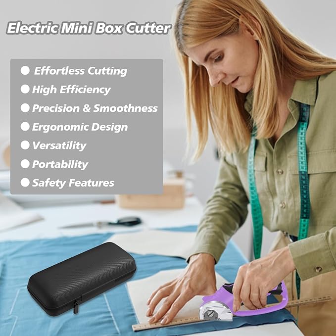Cordless Electric Scissors, 4V Rechargeable Box Cutter & Cardboard Cutter with LED Light, Safety Lock - Rotary Cutter for Fabric, Leather, Carpet, Plastic, Crafting, Sewing with Storage Box(Purple)