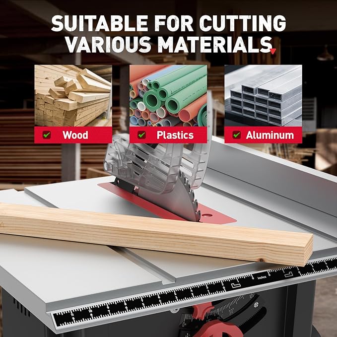 4600RPM Portable Table Saw 10 inch, 15Amp Tablesaw, 90°Cross Cut & 0-45°Cutting, Multifunctional Benchtop with 36T Blade for DIY, Furniture Making, Woodworking
