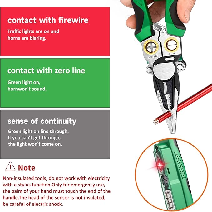 NENOWOND 2025 Upgraded 8-in-1 Wire Stripper with Voltage Tester ??Multifunctional Heavy-Duty Electrical Pliers, Professional Wire Cutter & 12??50V AC/DC Hot/Neutral Tester (Green)