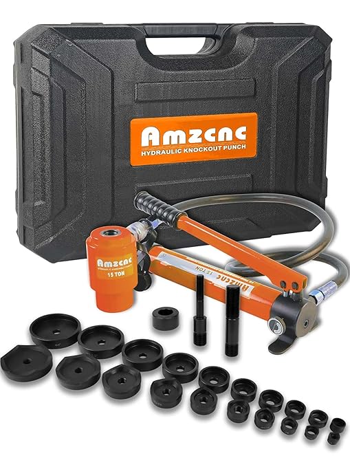 AMZCNC 15 Ton 1/2 Inch to 4 Inch Hydraulic Punch Driver Kit Manual Hole Knockout Puncher Tool w/ 10 Dies (15T(1/2"~4"))
