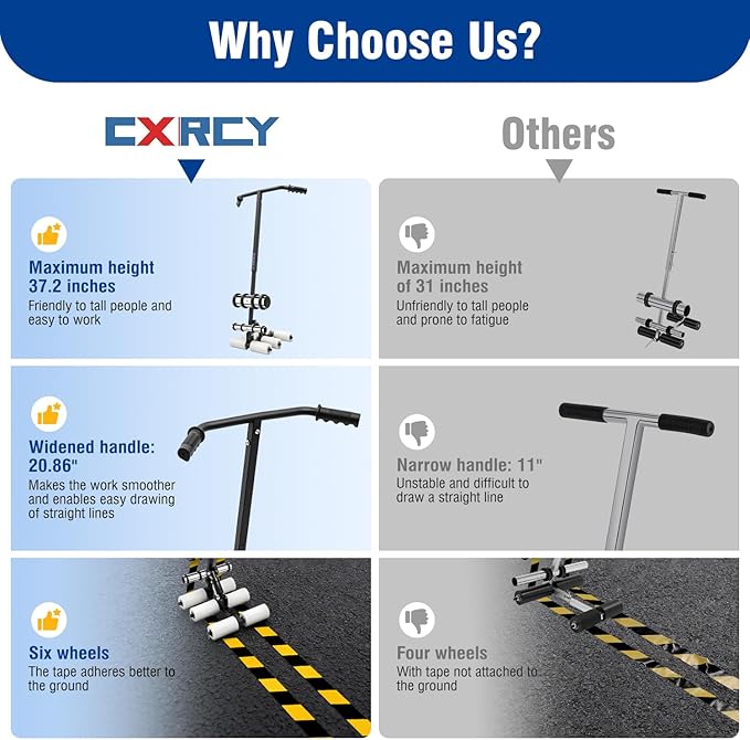 CXRCY Court Line Tape Machine. Adjustable Height & Spacing, Playing Field Line Striping Machines for Parking Ground Marking, Road Warning. with Circle Drawing Tool