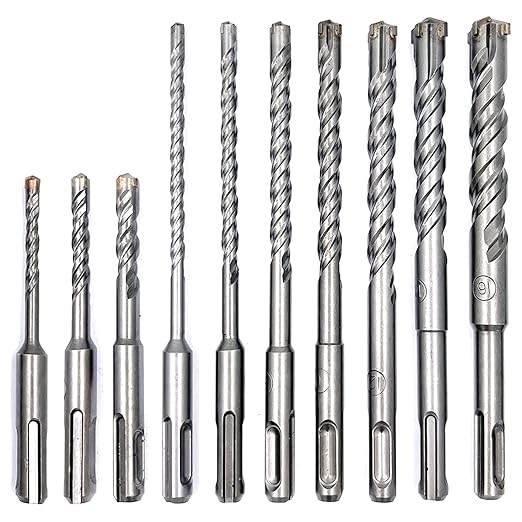 10 Pieces Carbide-Tipped SDS-Plus Rotary Hammer Drill Bit Set for Concrete竊똁rick,Block,Stone,Masonry