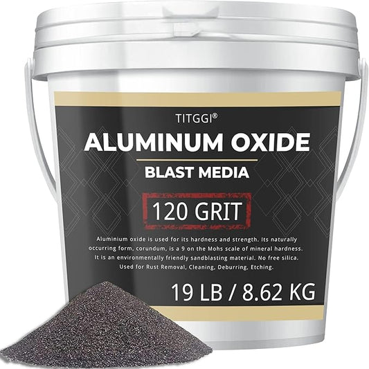 #120Grit Aluminum Oxide Blast Media(19LBS/8.6kg)- Premium Long-Lasting Sand Blasting Media, High Abrasive Force Sand Blaster Sand for Metal, Sandblasters, Blasting Cabinet, Blasting Guns - by TITGGI