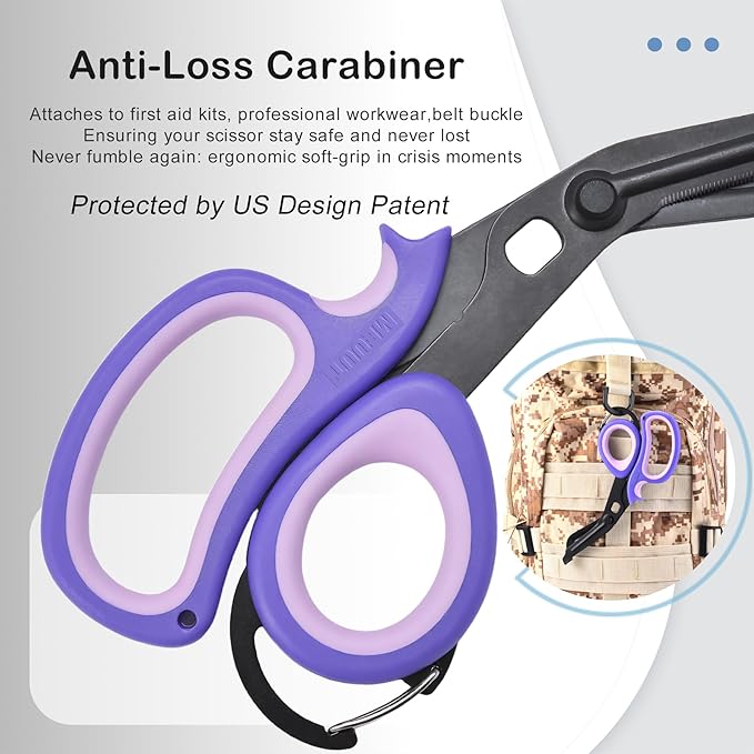 MEUUT 2 Pack Medical Scissors Trauma Shears with Carabiner design, 7.5" Fluoride Coated Non-stick Blades Bandage Scissor for Nurses, EMT, Household, outdoors
