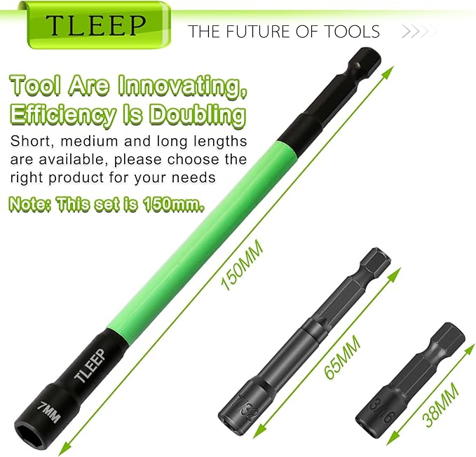 150MM 7mm Magnetic Power Nut Driver Set for Impact Drill, 1/4" Hex Head Drill Bit Set SAE Screwdriver Socket Set, Chrome Vanadium Steel Quick Change Chuck Socket Wrench Nut Setters