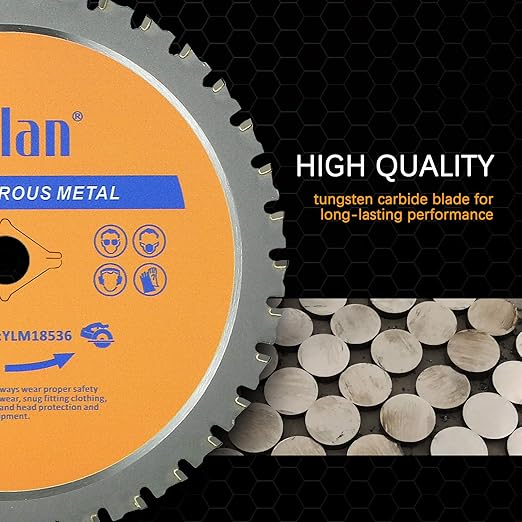 Yolan 7 1/4” Metal Cutting Circular Saw Blade, 7-1/4-Inch 180 Blade,36-Tooth,Carbide Tipped, 5/8-Inch Arbor, Diamond Knockout Arbor for TCT Miter Saw Blade, Cutting Ferrous Metal & Steel
