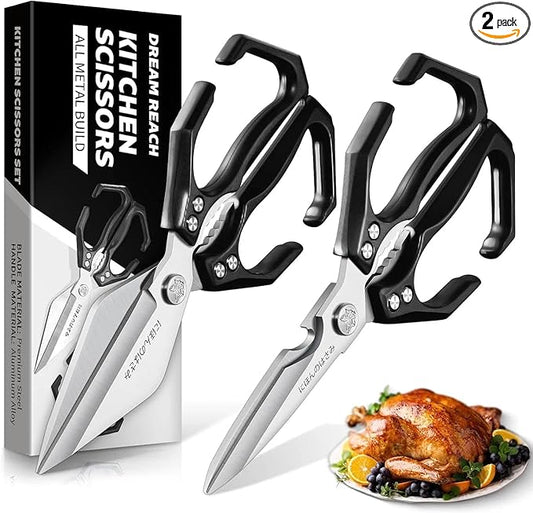 Dream Reach Japanese Kitchen Scissors Set - Heavy Duty Kitchen Shears for Food, Meat Scissors Dishwasher Safe, Poultry Shears for, Meat, Seafood, Bone Cutting -Christmas Gifts for Men (Black)