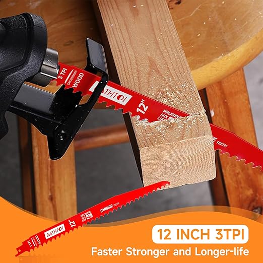 5 Pack 12 Inch 3 Tpi Carbide Reciprocating Saw Blades for Wood Cutting and Tree Trimming, Pruning Sawzall Blades with Carbide Tipped Teeth for Longer Life and Faster Cutting Speed