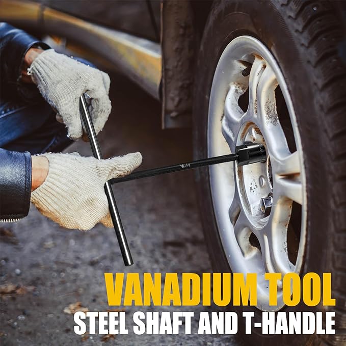 T - Handle Metric Socket Wrench Set 6- Point (15mm,16mm,17mm, 18mm,19mm) Cr-V Steel Lug Wrench Hex Socket for Motorcycle Car Bicycle Repair (5 Pack)