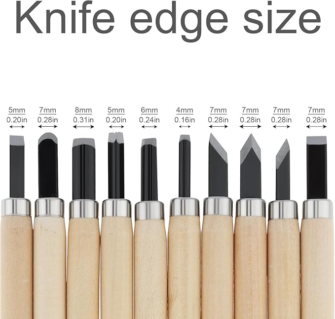 OriGlam 10pcs Professional Wood Carving Chisel Set - Carbon Steel Woodworking Tools, Power Grip Chisels Great for Carving and Woodworking