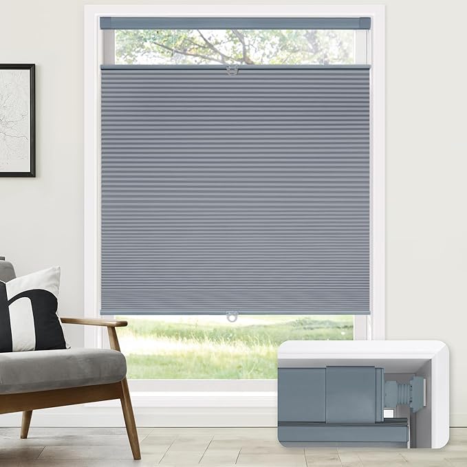 LazBlinds No Tools No Drill Cordless Cellular Shades, Top Down Bottom Up (TDBU) Honeycomb Shades for Home, Blackout Light Blocking Thermal Insulation Blinds for Windows, 30" W x 48" H, Dark Grey